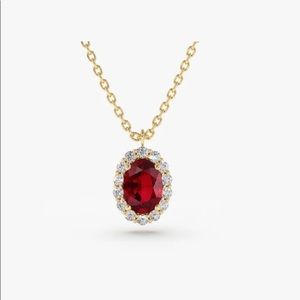 Ferkos Diamond Ruby 14K Gold Oval Pendant Necklace